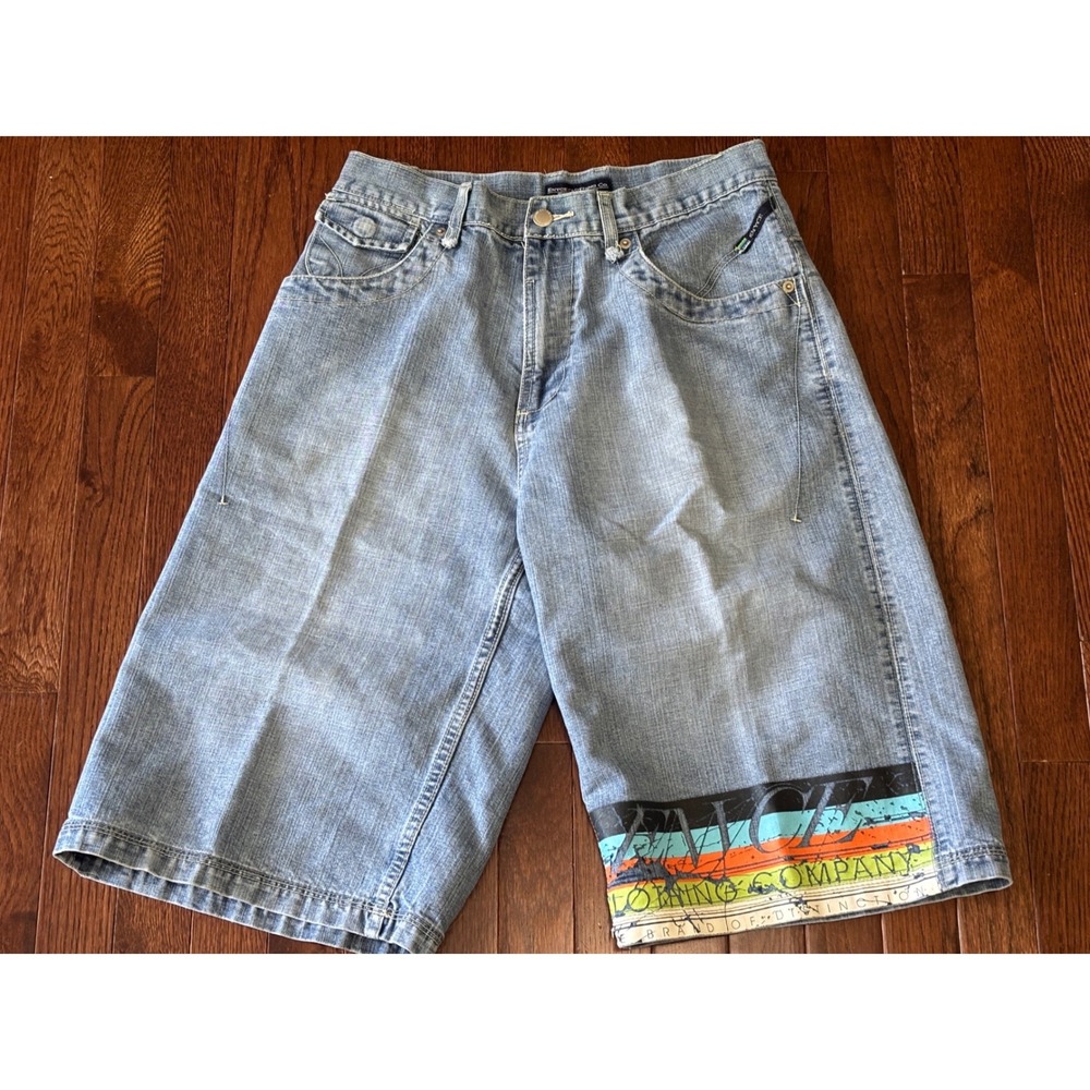 Vintage Enyce Jorts Mens 32 Baggy Denim Shorts Y2K Graffiti Hip Hop Light Wash